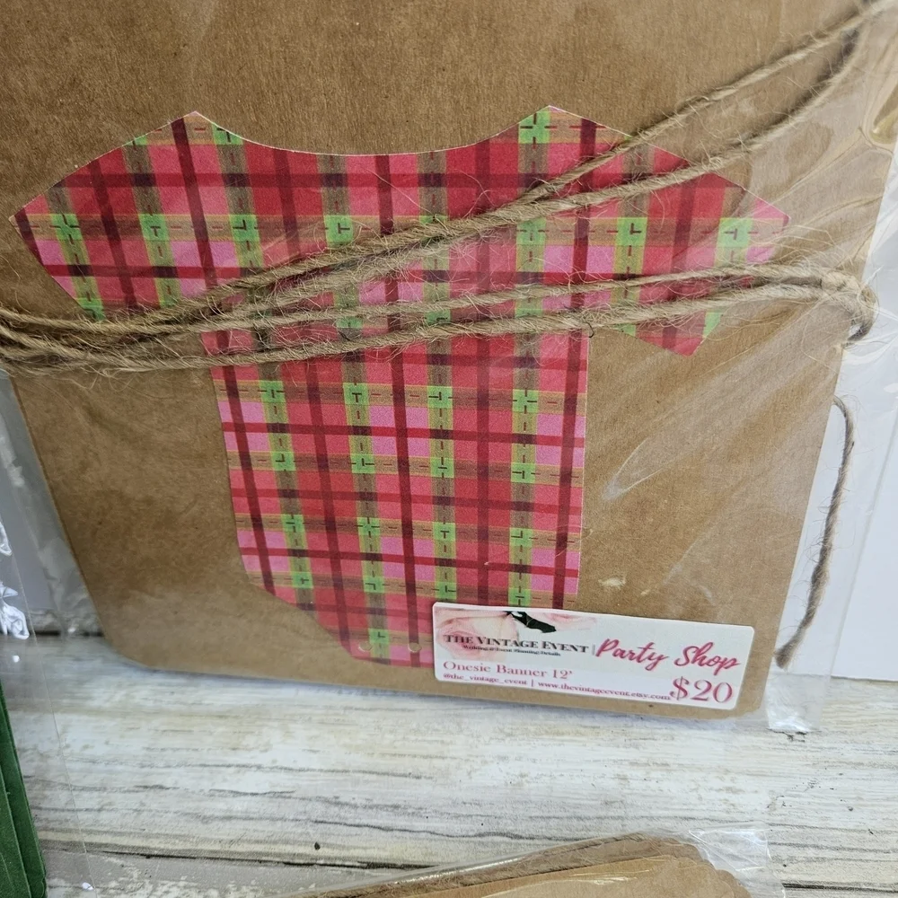 Plaid and Green Onesie Holiday Banner Set